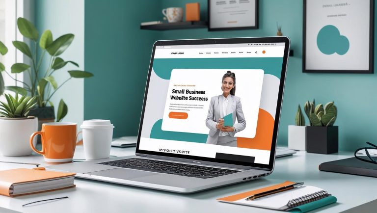 Dynamic website for small business growth in 2025 displayed on a laptop screen in a modern workspace